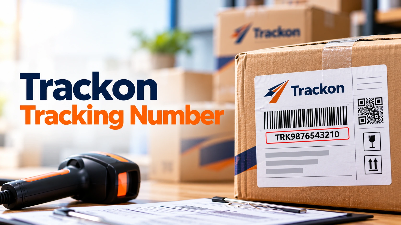 Professional parcel with Trackon tracking number sample on a shipping label