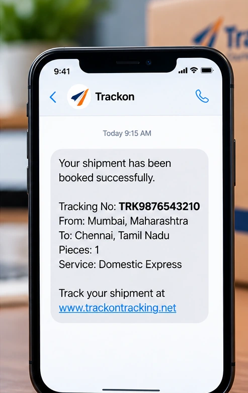 Phone message showing a sample Trackon tracking number