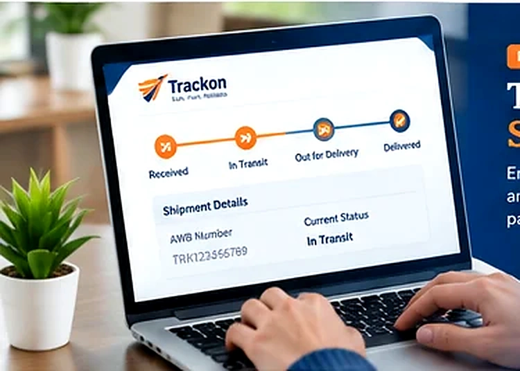 Laptop displaying a courier shipment tracking interface