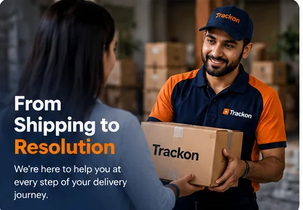 Illustrative parcel handover at a courier counter