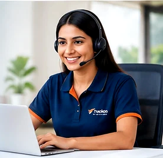 Customer support representative at a desk assisting with courier enquiries