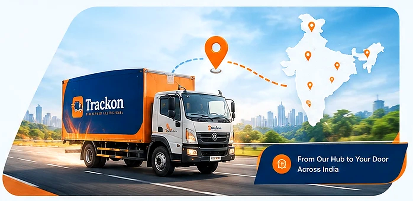 Delivery vehicle travelling on a road with a route map