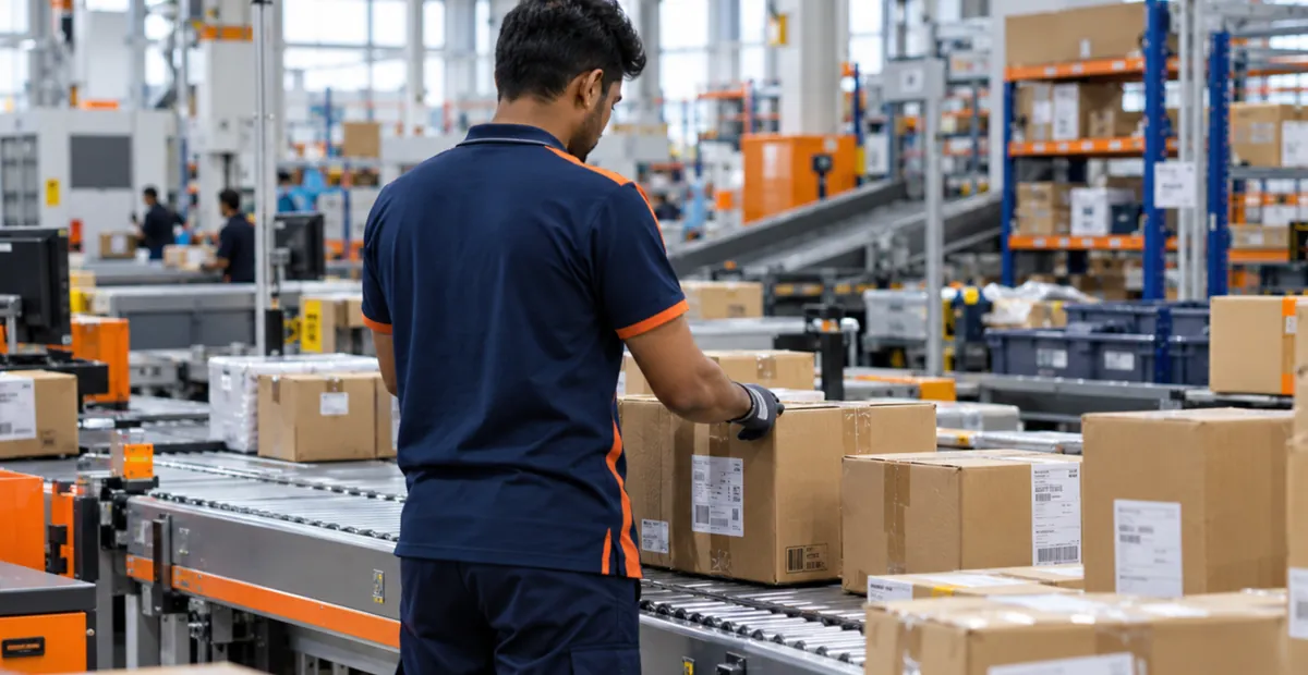 Parcels being sorted at a Trackon courier hub